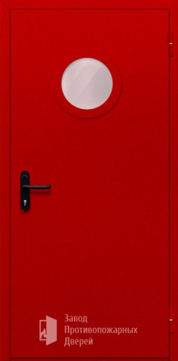 Фото двери «Однопольная с круглым стеклом (красная)» в Электростали