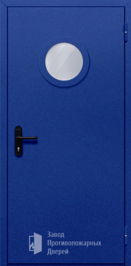 Фото двери «Однопольная с круглым стеклом (синяя)» в Электростали