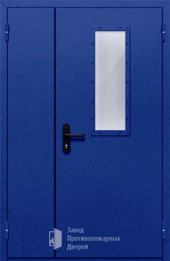 Фото двери «Полуторная со стеклом (синяя)» в Электростали