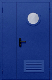 Фото двери «Полуторная с круглым стеклом и решеткой (синяя)» в Электростали