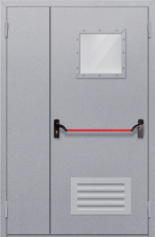 Фото двери «Полуторная со стеклопакетом и решеткой (антипаника)» в Электростали