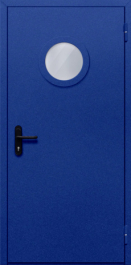 Фото двери «Однопольная с круглым стеклом (синяя)» в Электростали
